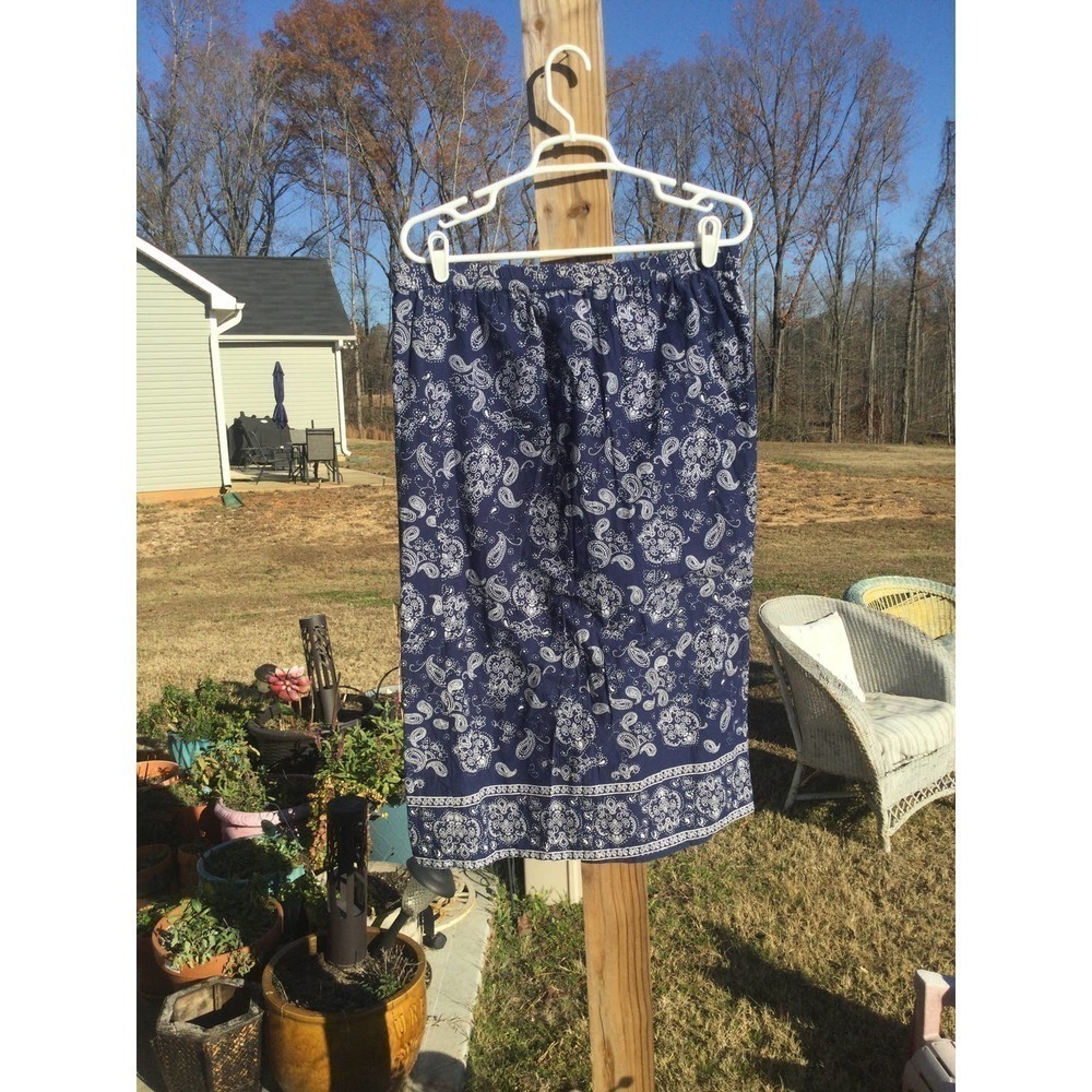 Country store elastic waist midi skirt S navy blue paisley western Americana